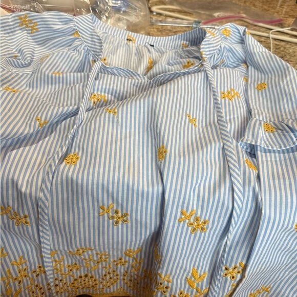 Very J boutique, blue and white striped blouse with yellow tassels size medium - Picture 5 of 9